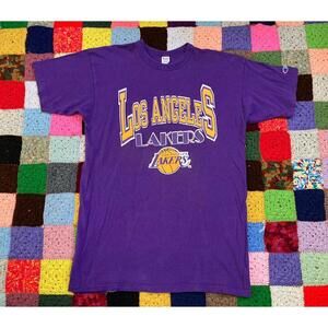 80S 90S Champion Los Angeles Lakers T Shirt Mens Xl Purple Yellow Nba